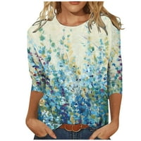 MlQIDK majice za žene za žene modni cvjetni print Mid-duljine rukav bluza okrugli vrat casual vrhovi,