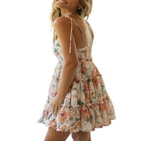 Prednjeg swwalk dame Ljeto plaže Sundress cvjetno tiskane klizačke haljine špagete kaiševi Mini haljine