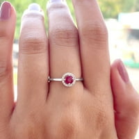 Red Ruby Promise Prsten sa dijamantskim halo za žene, srebrna srebra, US 4.00