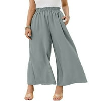 Ženske pamučne posteljine labave hlače Ljetne dame Solidne boje visokih struka Bočni džepovi pantalone