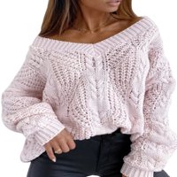 Ženski džemper običan krošnica labava bluza pulover casual fluffy plete v vrhovi vrata