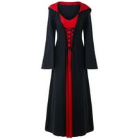 Yanhoo ženske gotičke duge haljine Halloween s kapuljačom čipke COSSLAY srednjovjekovne nošnje za renesanse