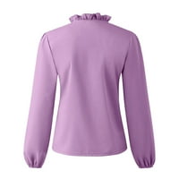 Košulje za žene Solid T Coutely Top bagere Dressy Print Ljetni ruffle izrez Žene duge majice V Ženske košulje Žene Košulje Purple + L