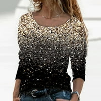 Žene T-majice Sequin tiskani skenirani scoop vrat dugih rukava majica majica Thirt Streetwear casual