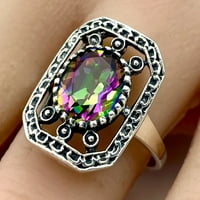 Carat Rainbow Mystic Quartz Sterling Silver Antique Style Filigranski prsten # 1064Z