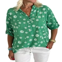 Capreze Henley Tops cvjetno print tunika košulje za žene Torbe dugih rukava za odmor V bluza izreza zelena l