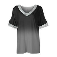 Plus veličine za žene ženski V-izrez kratki rukav gradijev dame Bluzes Ljetne košulje za žene Black