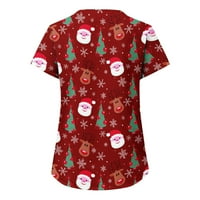 FESFESFES božićna majica za žene Print V izrez na vrhu Ležerne medicinske košulje sestre pulover kratkih