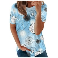 Ženski bluze Ženski ljetni cvijet Print okrugli vrat Majica kratkih rukava Top Blue XXL