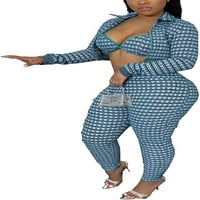 Ženska odijela postavljena seksi seksi bodycon casual tiskani plairani grudnjak sa zatvaračem i pantalone