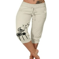 LUMENTO Žene Capri pantalone hlače dužine koljena elastična struka navlaka za struk JOGGER CRNI 3XL