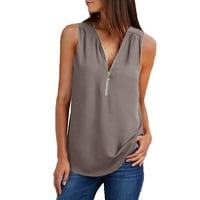 Daqian Plus size bez rukava Ženske ljetne košulje Zip Ležerne prilike TUNIC V-izrez za blubu za bluzu