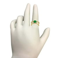 Aonejewelry 0. Carat okrugli stvoreni smaragdni i dijamantni prsten u 10K čvrstog ruža, bijelog i žutog