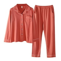 Ženske pidžame set pamučna majica dugih rukava i duljine PJS pune boje vrhunca sa pantalonama sa dnevnim