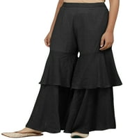 Bomotoo Ženske pantalone široke nogave hlače Solid Color Palazzo Pant Baggy dno, Black 2xl
