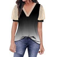 Ženska štampa modna ležerna čipka V vrat pulover kratkih rukava Top Top Jackets Plus Veličina uredske