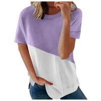 Ljetne bluze za ženske ženske ležerne modne modne kratkih rukava šivanje okruglih vrata pulover tanke majice majice majice, ružičasta, 3xl