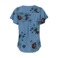 Ženske vrhove bluza casual kratkih rukava cvjetne žene Henley ljeto plava 2xl