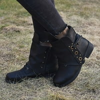 Čizme za gležnjeve za žene - Vintage Square Srednje patentne patentne patentne cipele za pliste kožne