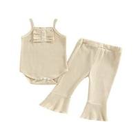 TheFound Newborborna devojčice Ljeto odijelo Čvrsto boje rukavice bez rukava ROMPER + Elastični struk pantalone