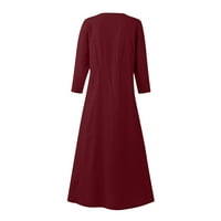 Haljine za žene s dugim rukavima A-line maxi labavi fit solid V-izrez ljetna haljina vina l