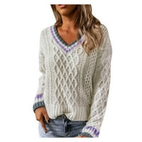 Ženski džemper- V izrez za slobodno vrijeme Top dugih rukava od punog kapljica, modni elegantni pleteni