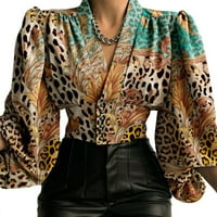 NOILLA dame majice v bluza izreza dugi rukavi za dugi rukav žene obrezane tuničke košulje Leopard Print