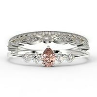 Zasljepljujući minimalistički 2. karatni kruški rez morgatit i dijamantski moissanite klasični zaručni prsten, pristupačan vjenčani prsten u 10k čvrsto bijelo zlato, poklon za nju, obećaj prsten, trio set, podudarni bend