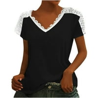 Buigttklop Nema granica Ženske vrhove Clearence Casual V-izrez Bow majica s kratkim rukavima Top Black