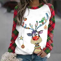 Lenago ženske vrhove okrugli vrat Božićni tisak dugih rukava duge povremeni bluza Pulover majica bluza