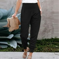 Lovskoo Žene Ležerne prilike visoke strukske pantalone Proreže džep Jednobojne hlače Hlače visoke struke