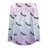 Vrhovi za žene plus veličine dugih rukava V izrez Halloween Print majica Pleased gumba Tunika casual