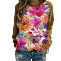 Aboser cvjetni print Slatka dukseva Ženska pulover Ležerne prilike Crewneck Fall Bluze Trendy dugih