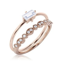 Prekrasan minimalistički 1. karat baguette Cut Diamond Moissete zaručni prsten, klasični vjenčani prsten u 10K čvrsti ružin zlato, poklon za njen, obećajući prsten, obljetni prsten, set za mladenku, odgovarajući bend