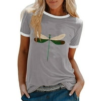 Ženska modna casual tiska O-izrez Labavi majica kratkih rukava Top bluza Pulover AQ