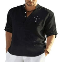 Abtel Muškarci vrhovi Henley Tunic Majica Regularne fit majice Muški ležerna radna bluza crna l