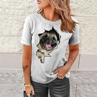 Ženska novost 3D CAT Print Grafički grafički posadski majica kratki rukav labavi fit bluza vrhovi majice