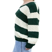 Žene Jesen zimski džemper prugasti patchwork v izrez dugih rukava s puloverm pletiva
