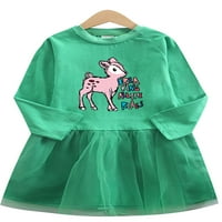 Capreze Kids Party haljina dugih rukava line haljine Crew izrez labavi životinji tiskani zeleni