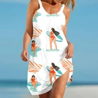 Ženska modna ljetna plaža casual print bez rukava Slatka mini ovjesna haljina