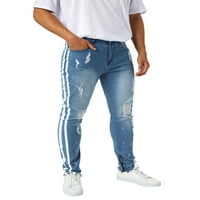 Muške vitke traperice rugane dizajne strane Stripe Print Srednji struk Zip Gumb Ravne ležerne pantalone