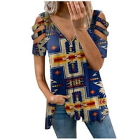 Ženske ženske ljetne tuničke vrhove grafičkim otisci kratkih rukava bluze V-izrez Pola zip modne majice