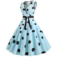 Bacco haljine za žene, ležerne 1950-ih retro bez rukava V-izrez dot za ispis, maturanting haljina ženske