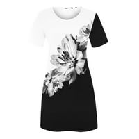 Ljetne casual majice za žene obične jednostavne majice Labava haljina tiskana okrugla vrata kratkih