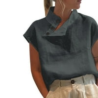 Majica za žene Ljeto kratki rukav V-izrez Tunnic bluza TEES Čvrsta štampa Tamno siva XL