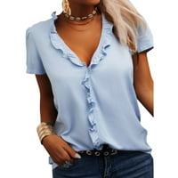 ASKFV Žene na vrhu Bluze Tuničke ploče V-izrez Solid Boja Ljetni vrhovi majica bluza