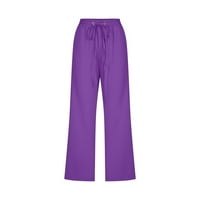 Ljetne kapri hlače za žene pamučne posteljine čvrste boje Capris slabe elastične struke casual širokim ležaljkama