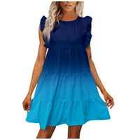 Ljetne haljine za žene okrugli izrez otisnuta A-line mini modna haljina bez rukava bez rukava Blue XL