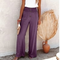 Yubatuo pantalone za žene Čvrsti visoki struk labave duge hlače za noge, ukrašene casual pantalone ženske hlače