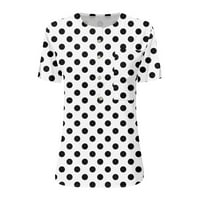 Dugme Down Majice za Lady O-izrez tiskani tasteri džepovi Ženska majica Čišćenje Sport Žene Bijele 4